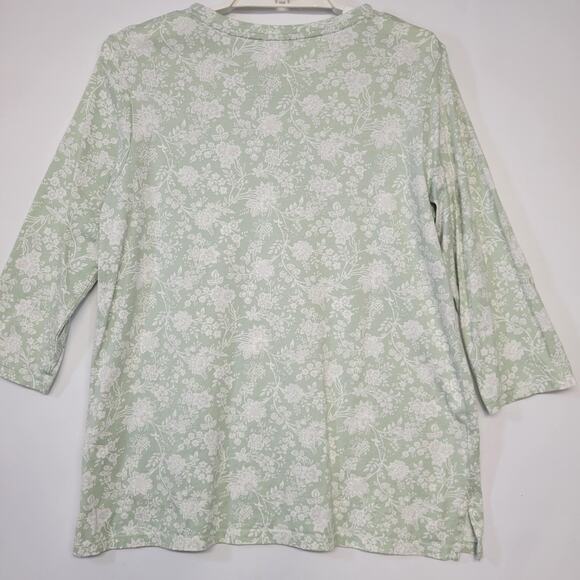 Lands End Shirt Womens Small Green Floral 3/4 Sleeve Cotton Tunic Top Cottage - Picture 11 of 13
